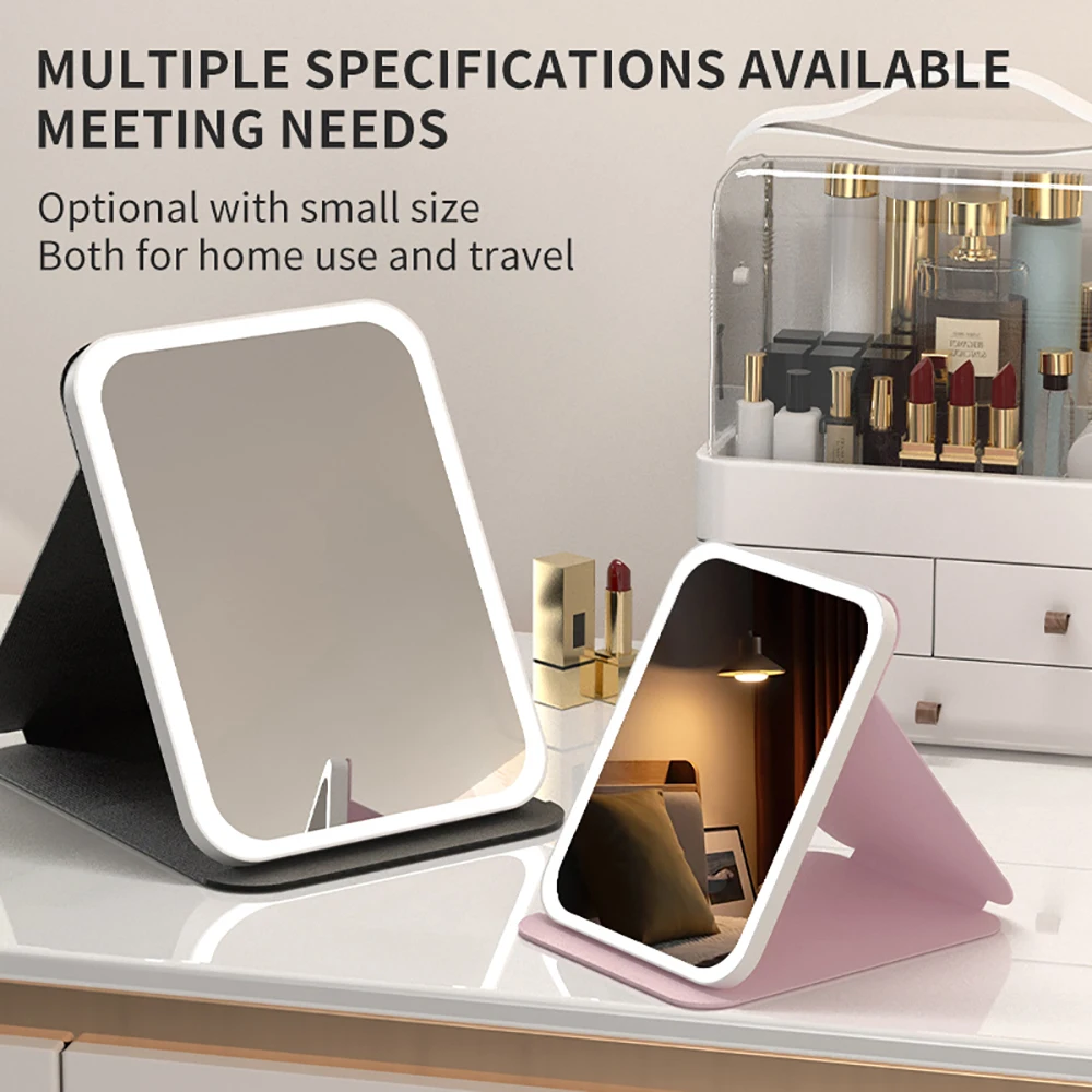 LED Dimmable Makeup Mirror 3 Colors Light Modes Adjust Brightness USB Charing Fold Mirror Tabletop Vanity Mirror for Travel Home