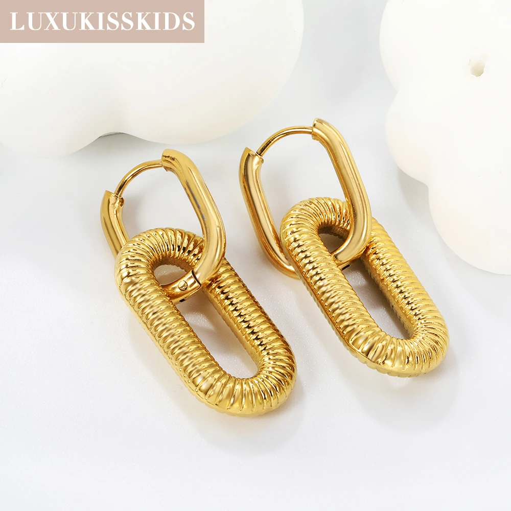 LUXUKISSKIDS High Polish Glossy Star Pentagram Earrings Drop Chunky Golden Cubic Heart Charm Pendients Gothic Dangle Ear Jewelry