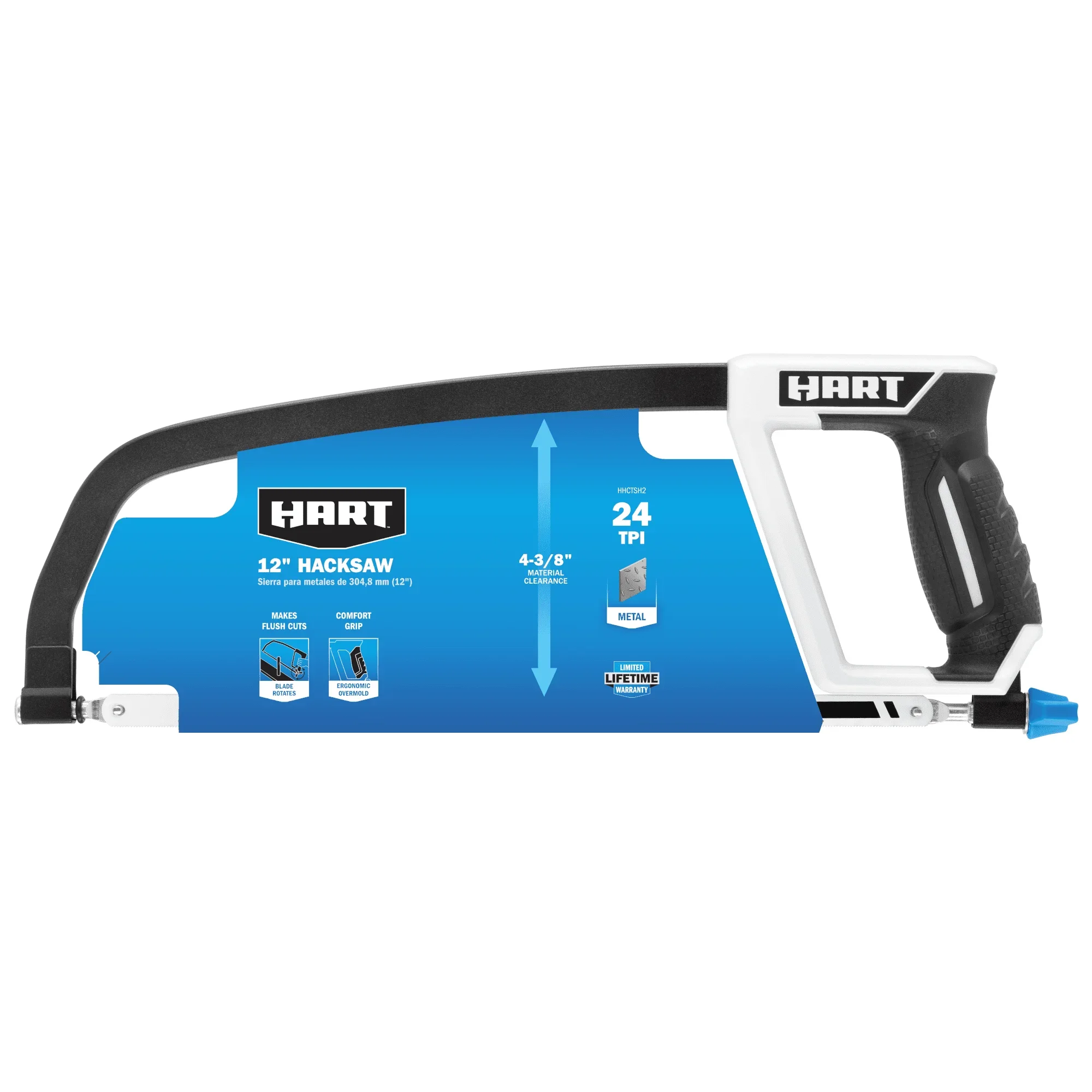 

12-Inch Hacksaw with 24 TPI Bi-Metal Blade and Adjustable Tension Knob