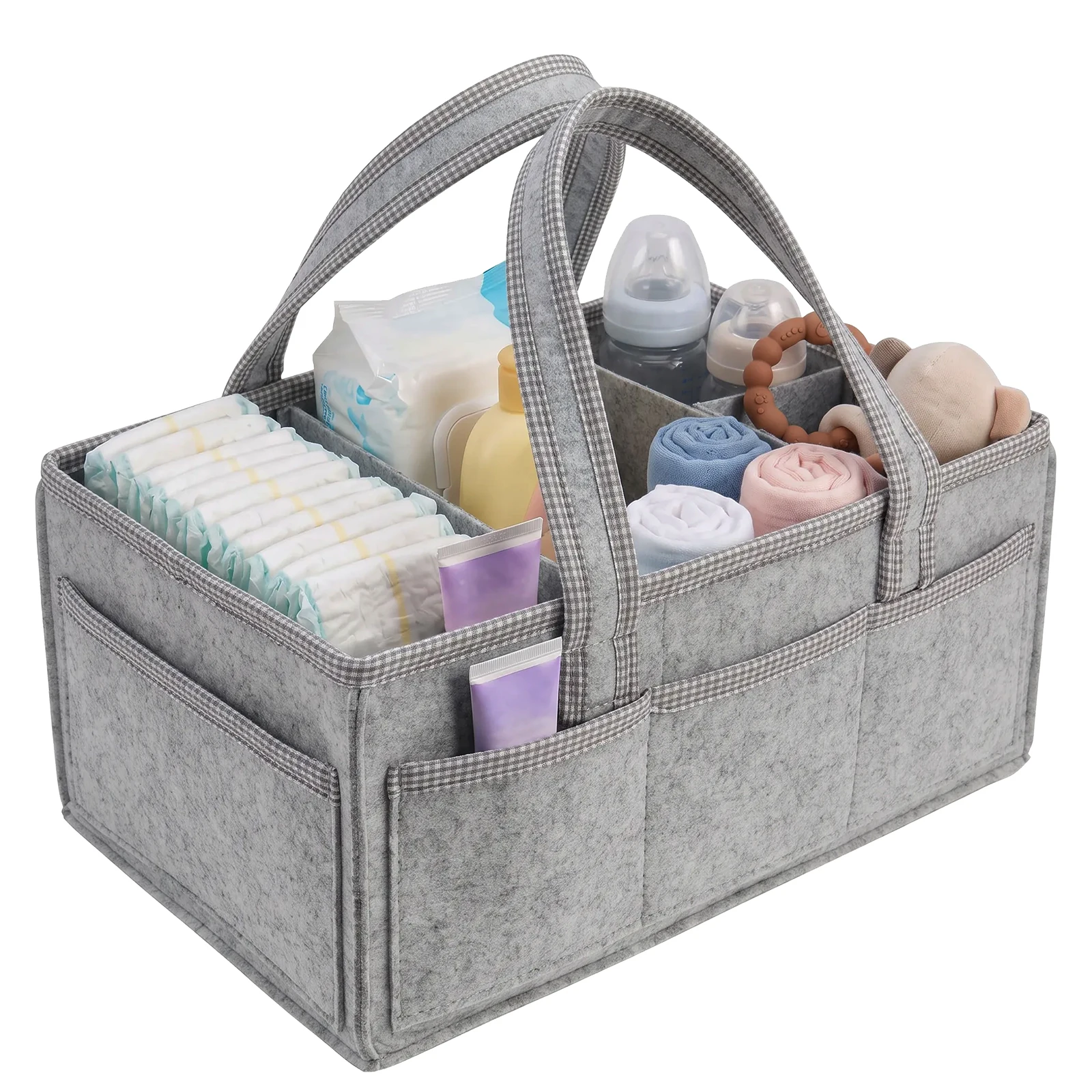 Baby Diaper Caddy Organizer Corduroy Diaper Storage Basket with Handle Foldable Multi-pocket Newborn Portable Mommy Bag