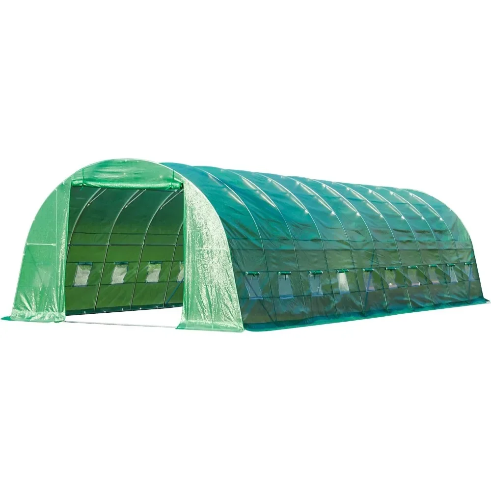 40'×12'×7.5' Greenhouse, Large Walk-in Portable Greenhouse with 2 Roll-up Zippered Doors&20 Screen Windows, Tunnel Garden Plant