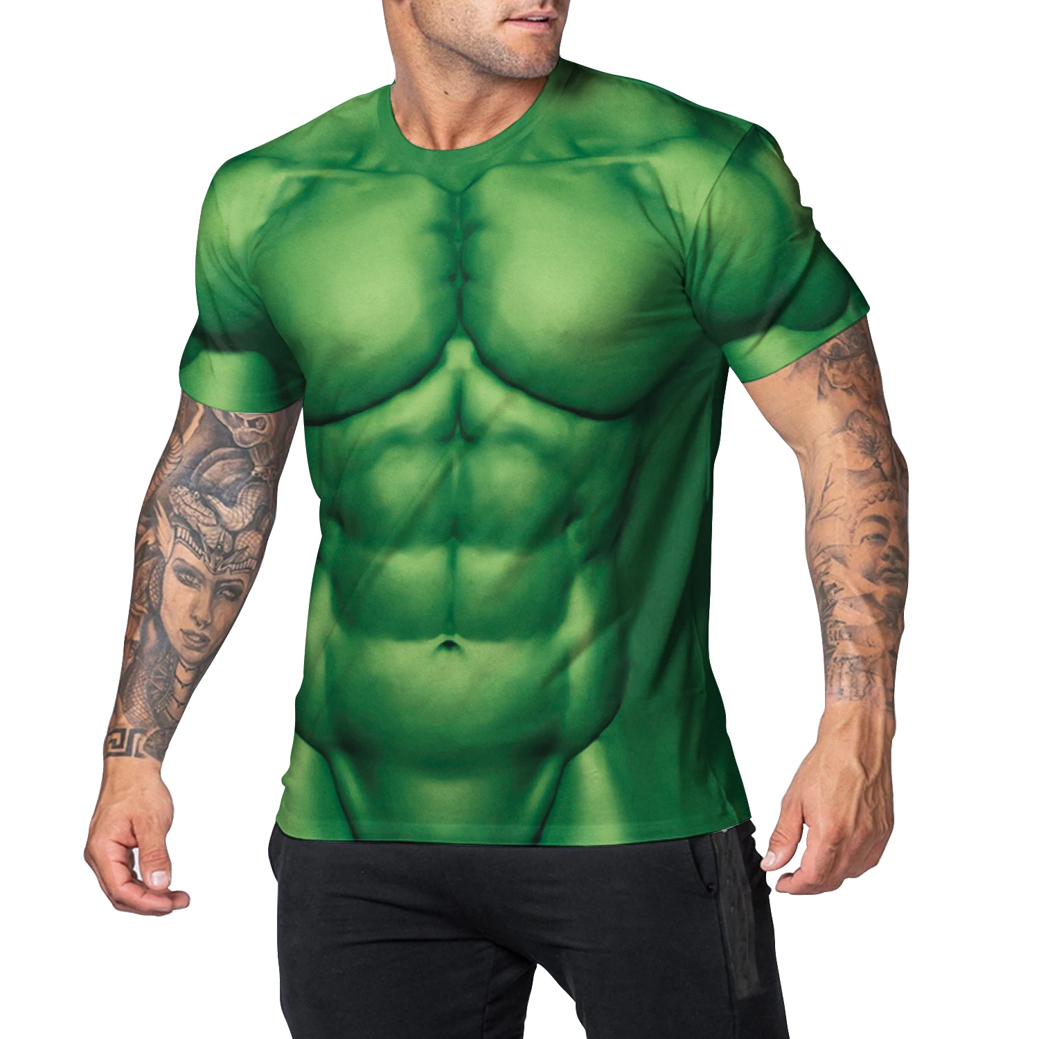 Funny Men 6-Pack Abs Pattern Tops Cosplay Costume Muscle Print T-Shirts Holiday Party Stage Outfit Male Streetwear Clothing