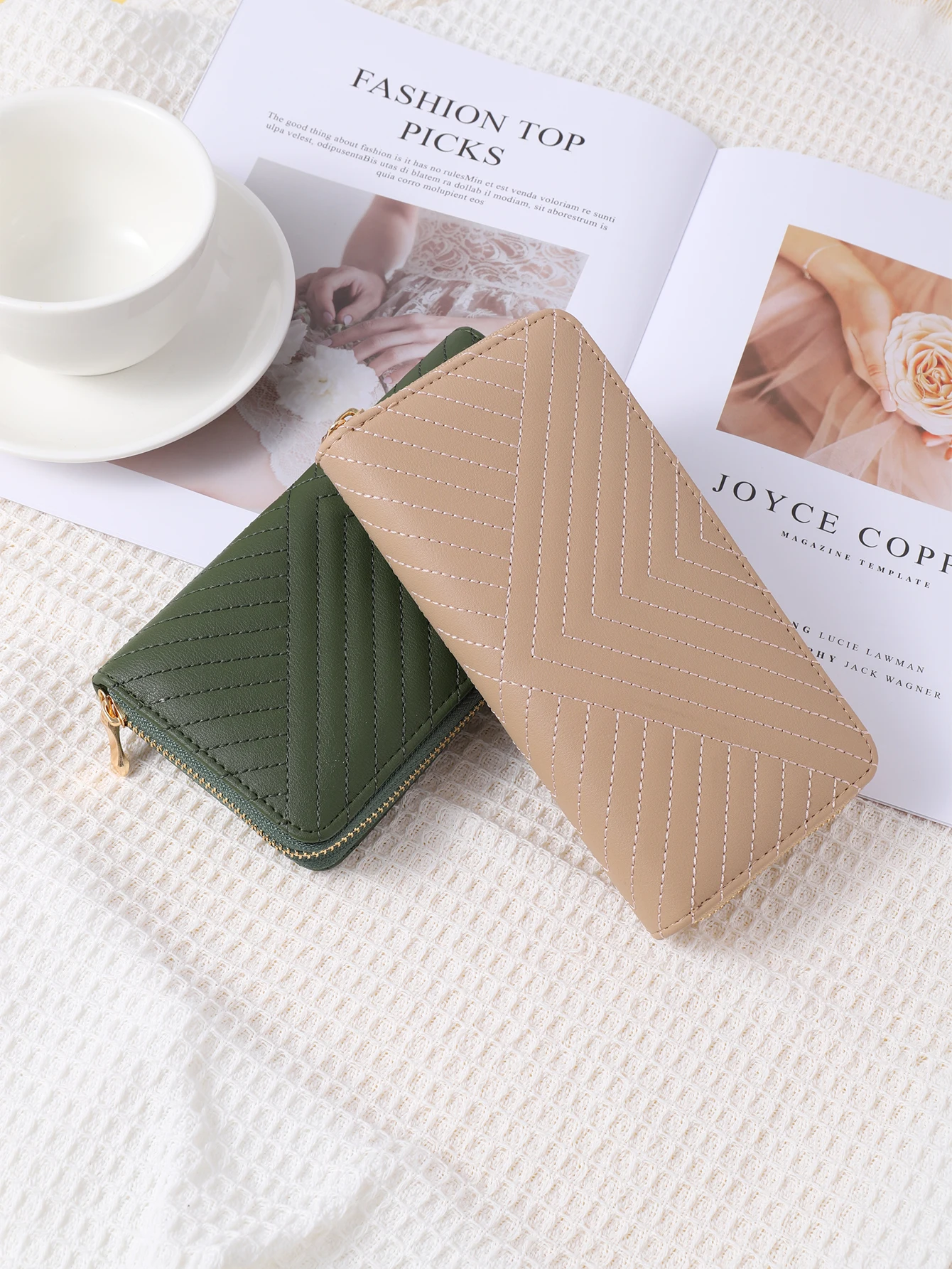 New fashion solid color PU wallet girls zipper print clutch bag temperament simple sewing line coin purse