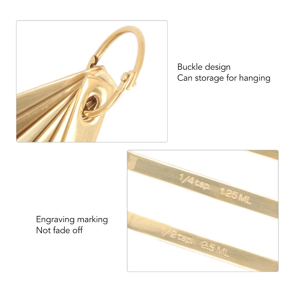 Stainless Steel Measuring Spoon Set Clear Marking Removable Clasp Measuring Spoons Square Shape Gold Silver