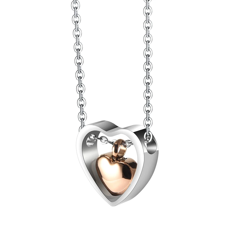 

Double Heart Rose Gold Cremation Urn Necklace Pendant Funnel Fill Kit Keepsake Memorial Ashes