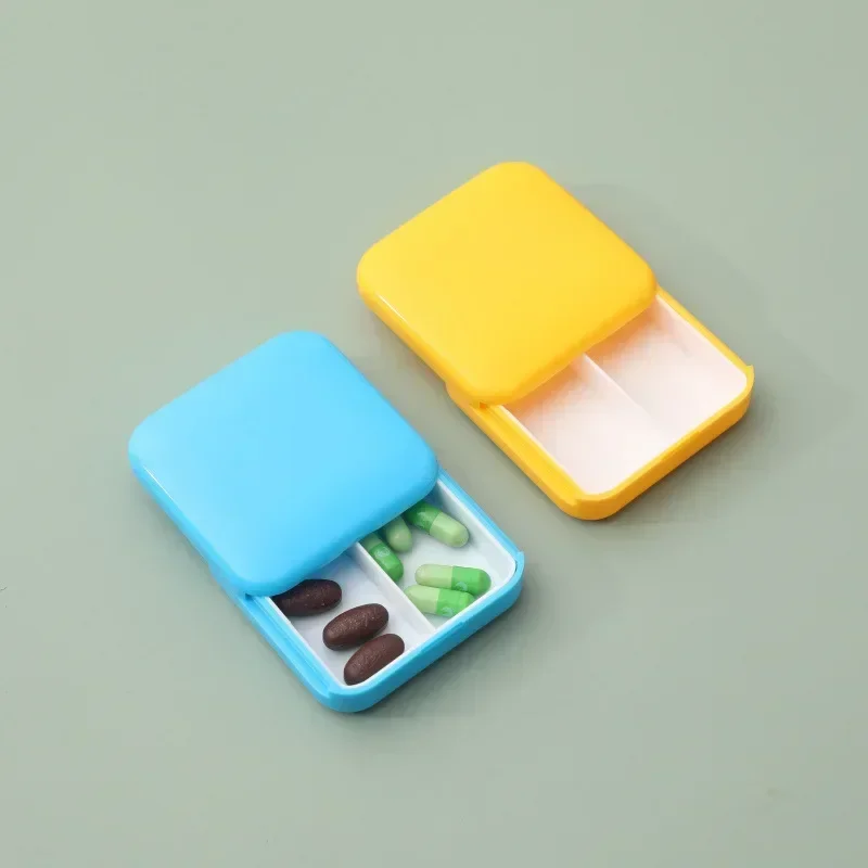 Portable Push-Pull Pill Box Square Pill Cases Traval Mini Two-Compartment Plastic Tablet Holder Container Dust-Proof Storage Box