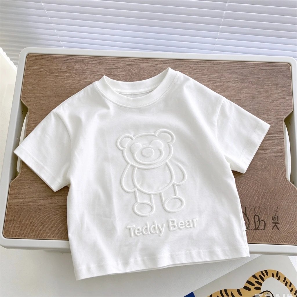 Brown Black White T Shirt For Little Boys Korean Style Summer Clothes Simple Versatile Base Shirt Loose Casual Tees Short Sleeve