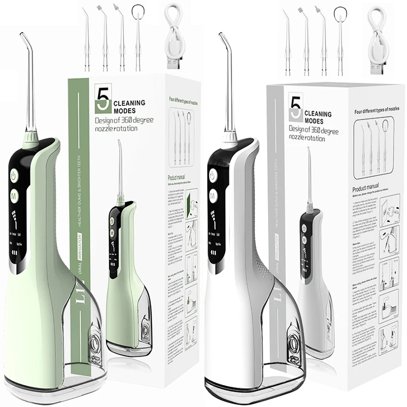 Зубная нить Портативный беспроводной ирригатор полости рта L12 5 режимов очистки Водонепроницаемый перезаряжаемый очиститель зубов 4 насадки Чистые десны