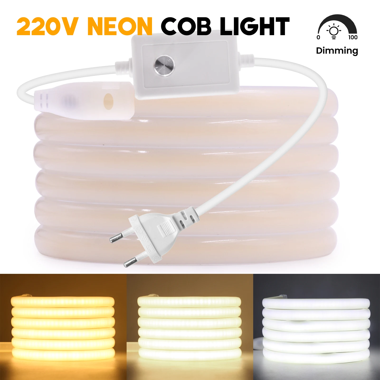 Taśma LED COB 220V 288LEDs/m Wysoka jasność Wodoodporna elastyczna taśma neonowa do oświetlenia zewnętrznego sypialni z przełącznikiem ściemniacza