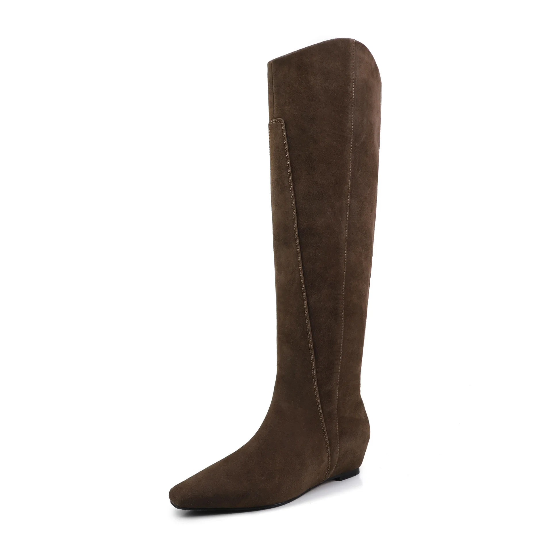 Arden Furtado cowhide Increased Internal Knee high boots Square toe Slip-on Middle heel Skinny boots Large size boots