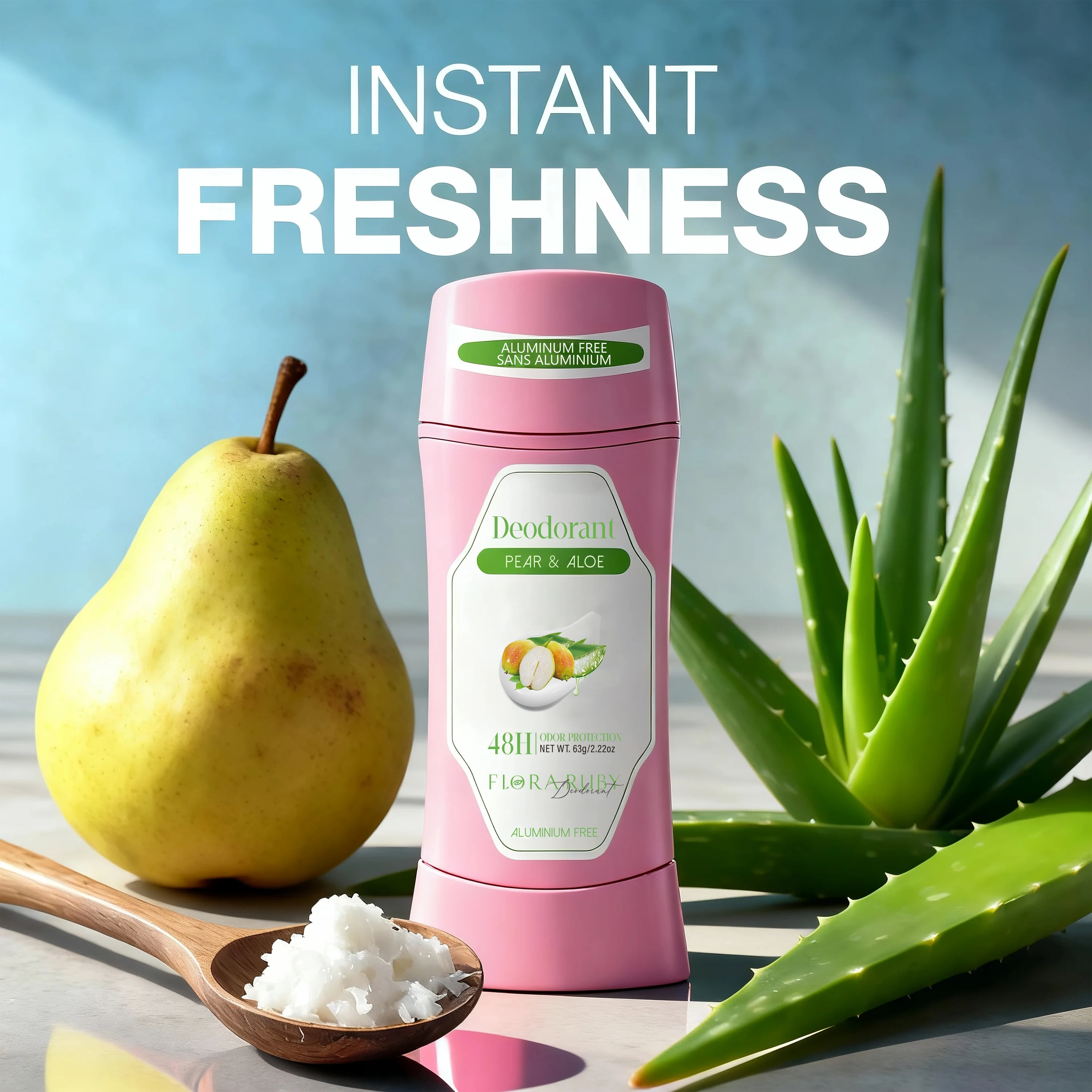 عصا مزيل العرق من الكمثرى والصبار الخالية من الألومنيوم (63 جم) - حماية من الروائح طوال اليوم لمدة 48 ساعة، رائحة حصرية للسيدات، تركيبة لطيفة للبشرة