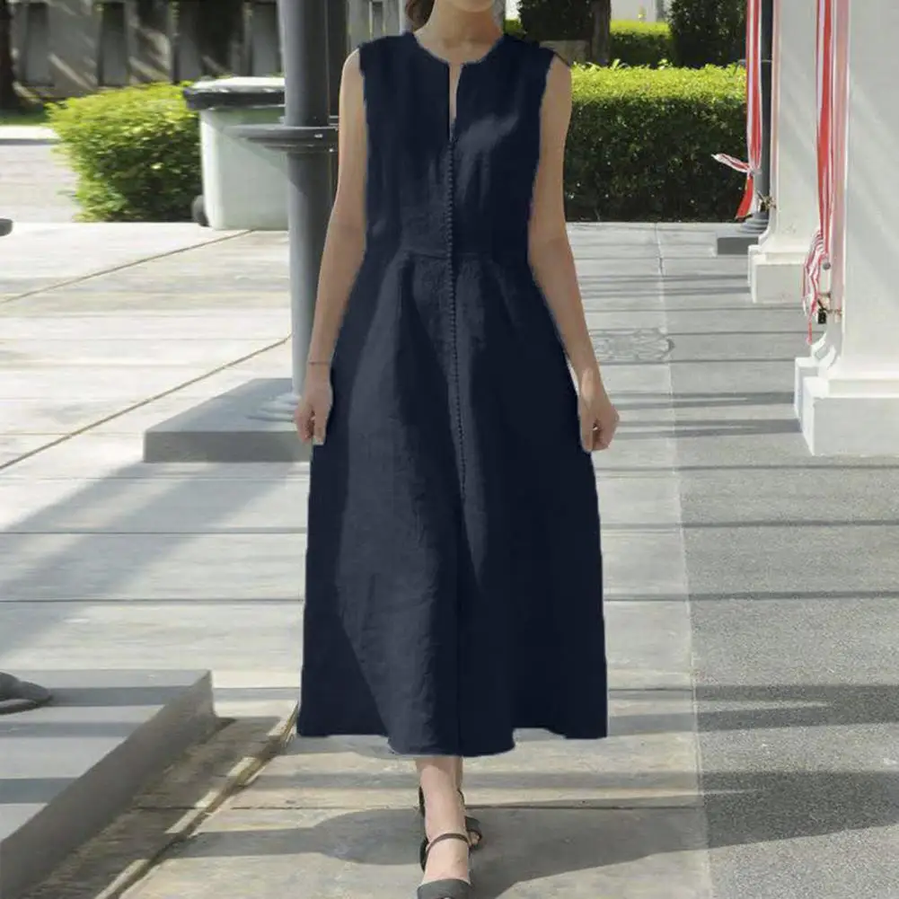 

Women Maxi Long Dress 2022 Summer Sexy Sleeveless Casual V Neck Sundress Belt Loose Ankle-length Party Vestido Robe Femme