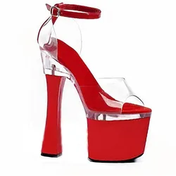 7 Inch Sexy Peep-Toe Dikke Hakken, Naaldhakken Voor Vrouwen 18Cm Transparante Dansschoenen