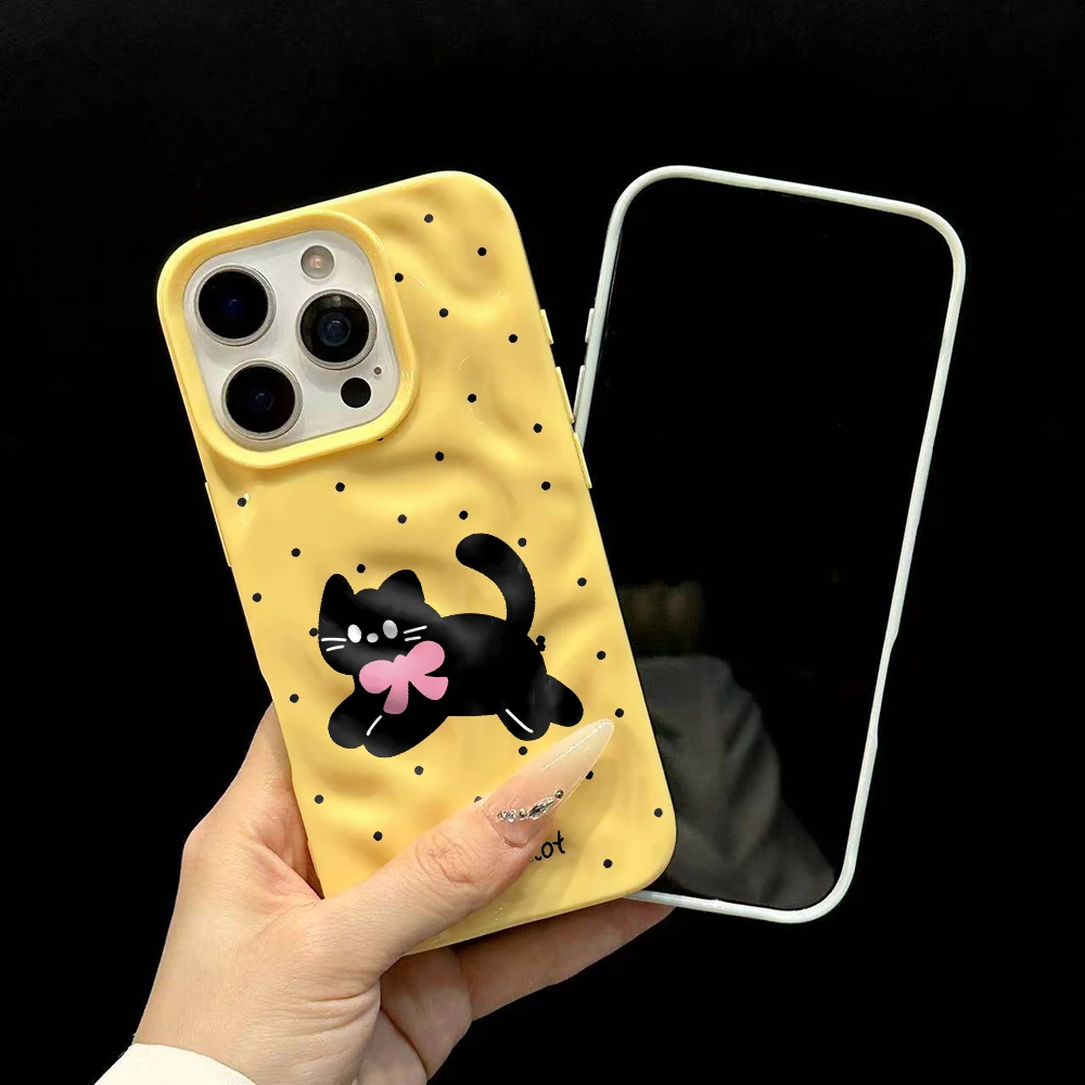 Polka Dot Niedliche Kätzchen-Druck Handyhülle für iPhone 17 16 15 14 13 12 11 Pro Max 14 Plus 17Air Falten-Wellen Weiche Silikonhülle – Detail 6