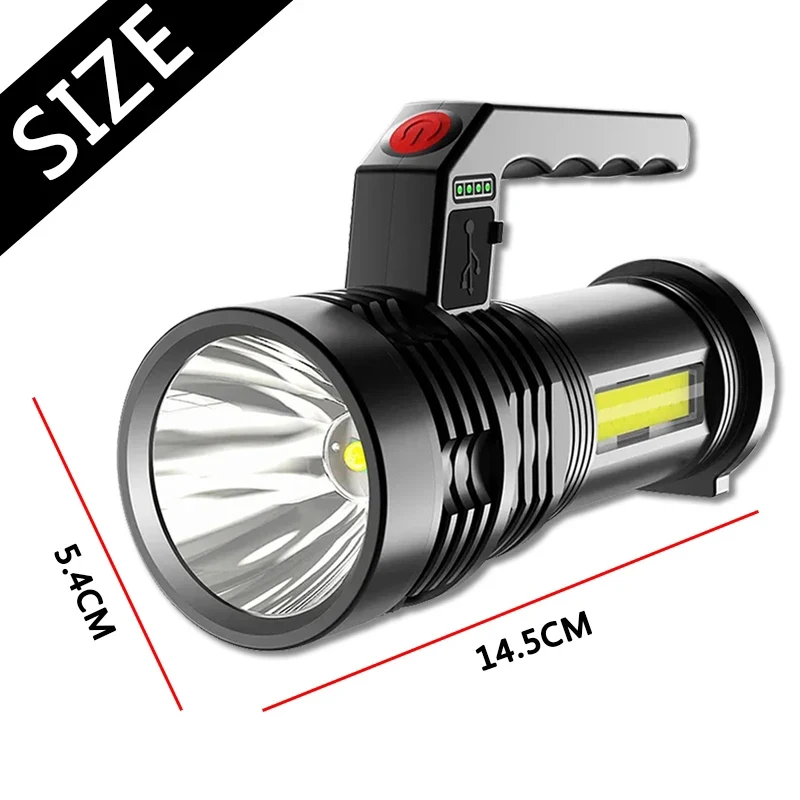 Powerful LED Portable Flashlight COB side lights Built-in Battery USB Rechargeable Household Waterproof Torch Outdoor Camping