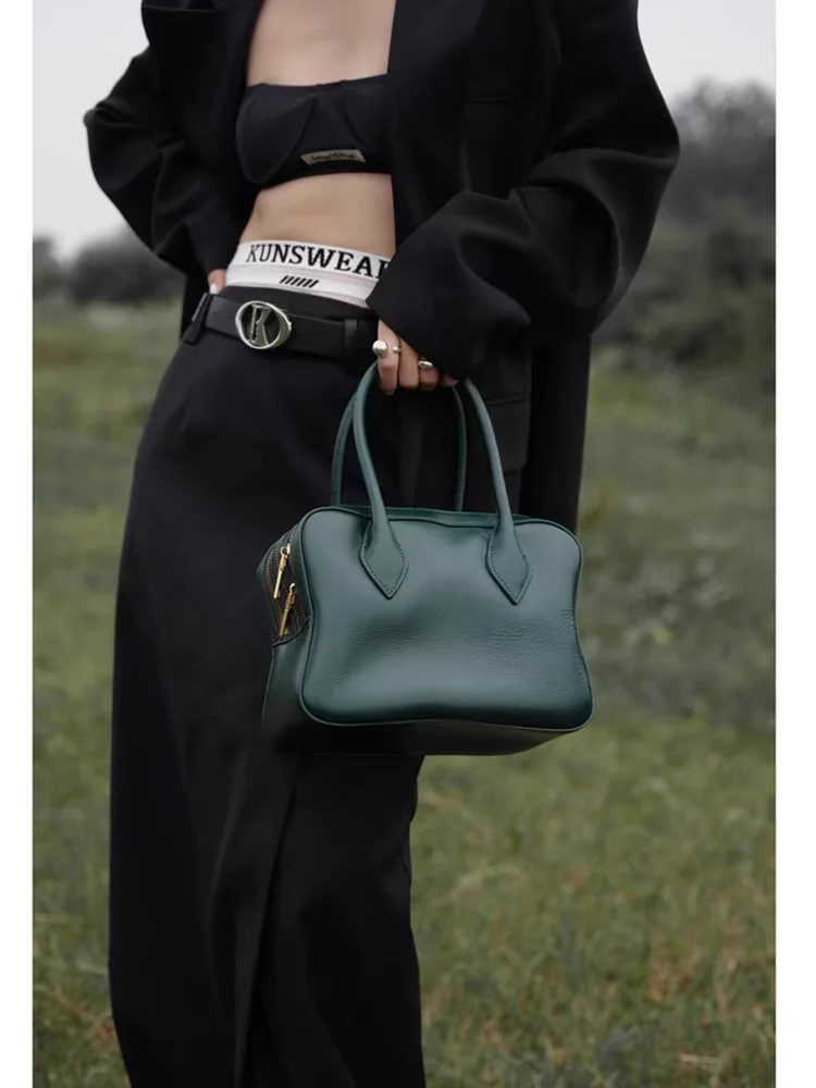 Green Fashion Retro Unique Genuine Leather Women Bag\\Handbag Real Leather Lady Tote Shoulder Crossbody Bag New