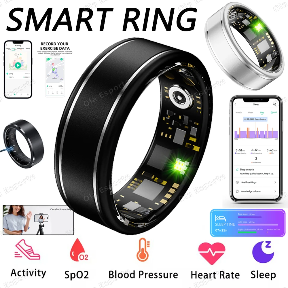 

New Smart Ring 2025 Heart Rate Blood Pressure Sleep Monitor ring GPS Tracking IP68 Waterproof Fitness Sports Smartring Men Women