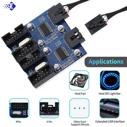 9Pin USB Splitter Motherboard USB Female Interface Header Splitter 1 To 2 Extension Cable Adapter 9Pin 1 To 4 USB HUB Connectors