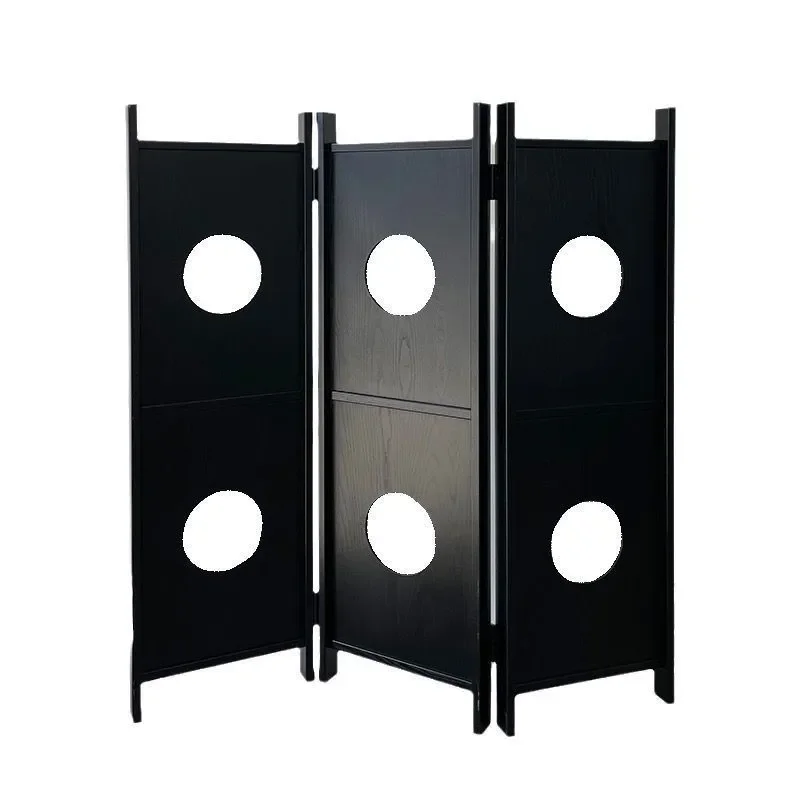 Retro Black Hollow Screen Divider Wabi Sabi Style Folding Room Partition for Entryway Restaurant Creative Art Decor