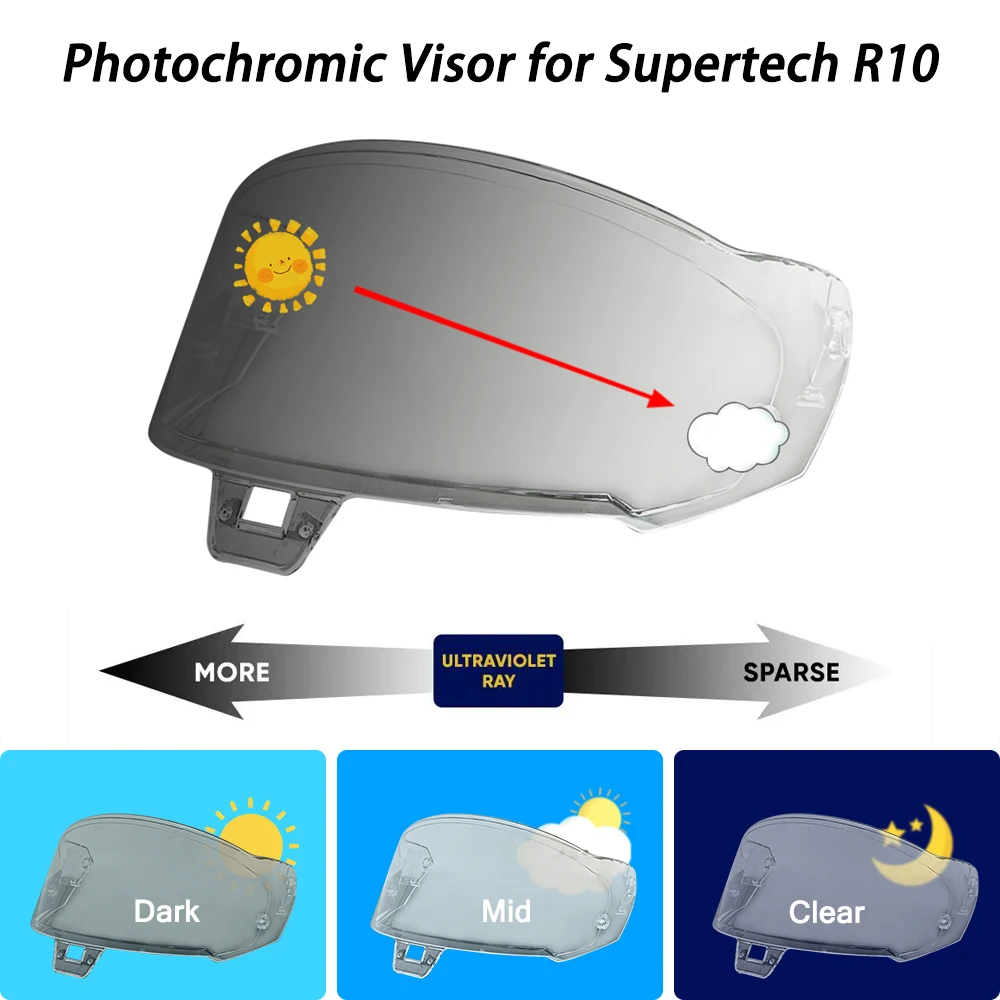 

Motorcycle Helmet Photochromic Visor for Alpinestars Supertech R10 Replace Anti-UV WindShield Helmet hromic Lens