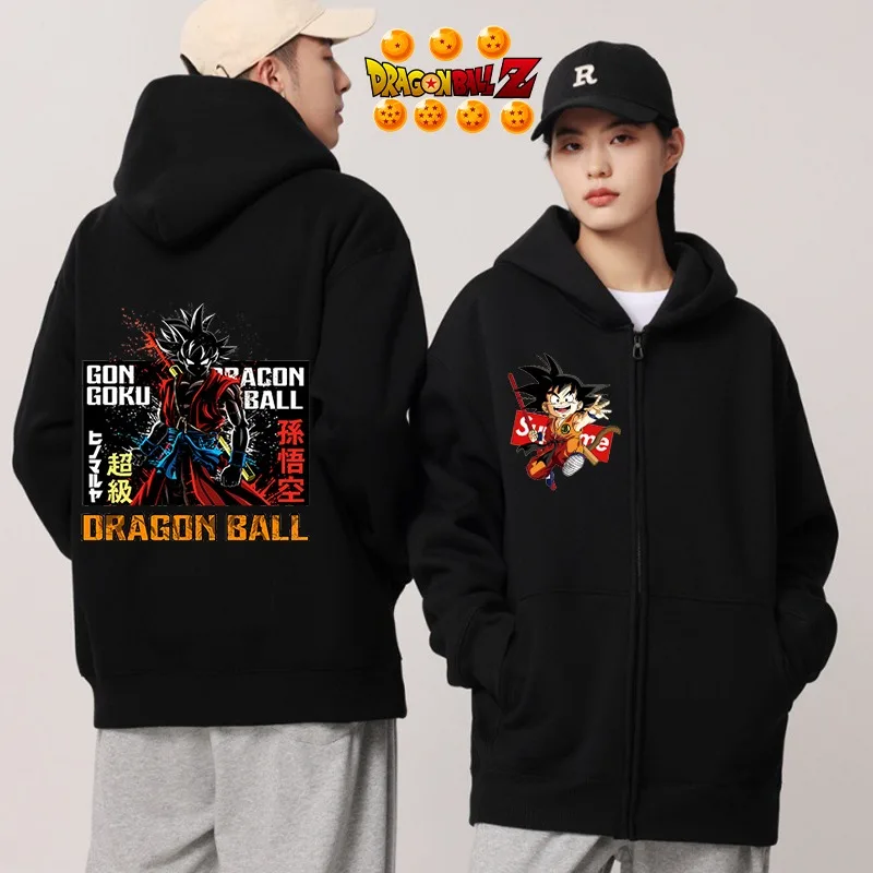 Dragon Ball Winter Hoodies Jacket Men Goku Fleece Thicken Warm Zip-up Tops Sweatshirt Casual Woman Clothing Harajuku Black Coat