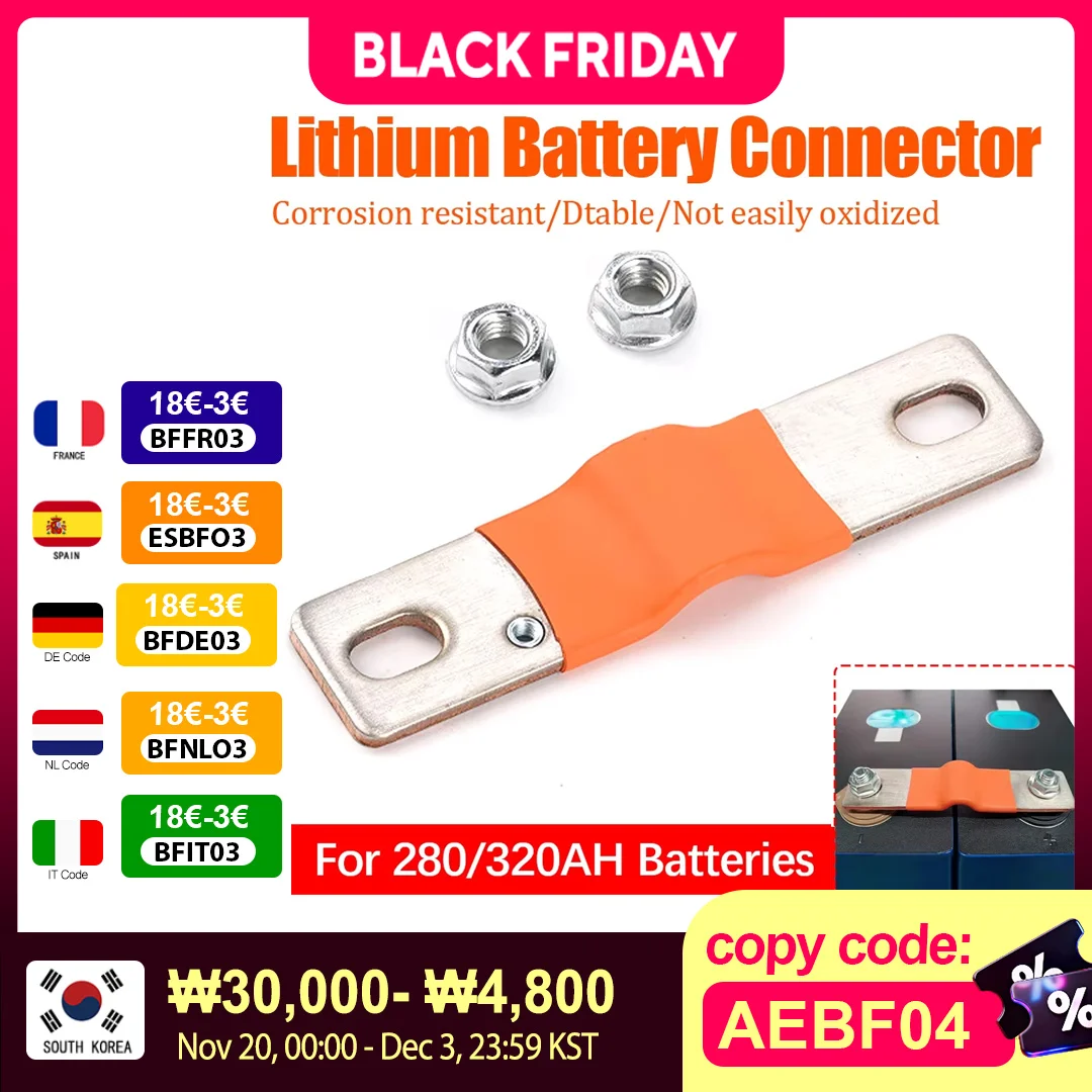 

Шина для аккумулятора Lifepo4 12 В, гибкий медный соединитель 74 мм, 3 мм, 400 а для аккумуляторов Lifepo4 280Ah, 302Ah, 310Ah, 320Ah