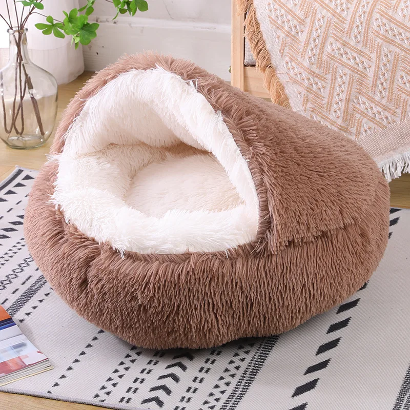 Nido para mascotas cálido de invierno con cubierta, almohadilla antipatadas con edredón, casa para perros, medio bolsa suave semicerrada, nido para gatos, accesorios cálidos para gatos