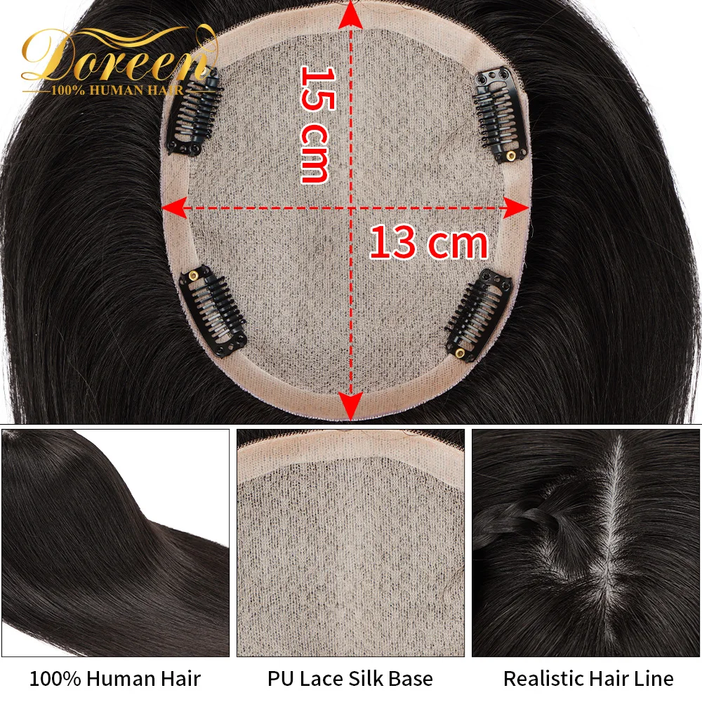 Doreen 13*15 سنتيمتر فروة الرأس توبر شعر مستعار ريمي الشعر البشري للنساء مع بولي PU الدانتيل الجلد الطبيعي الحرير قاعدة توبر كليب في الشعر اليدوية #5
