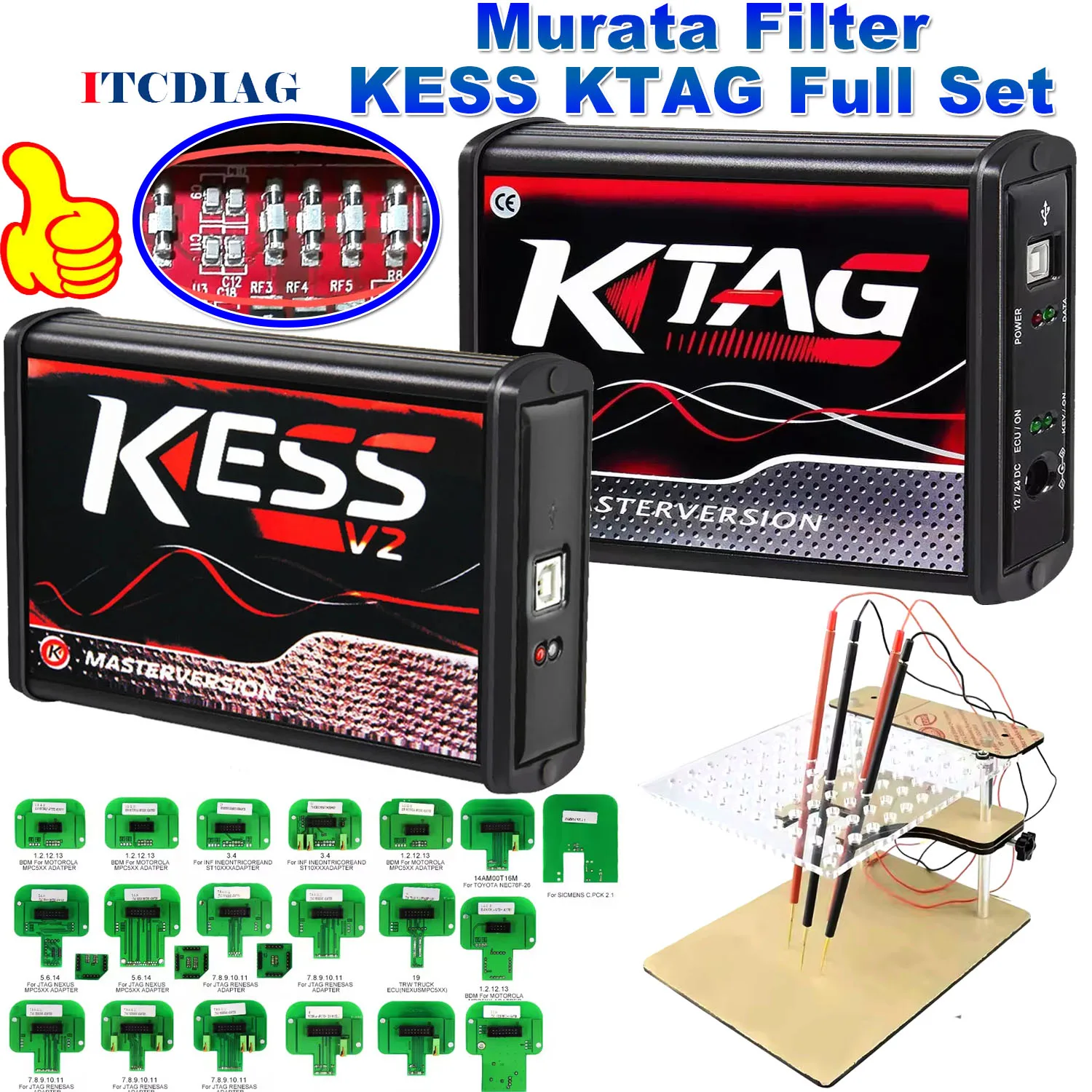 

Murata Filter Online 2.80 EU Red Kess V5.017 OBD2 Manager Kit K-TAG KTAG V7.020 4 LED BDM Frame 22pcs Adapters ECU Flash Tool