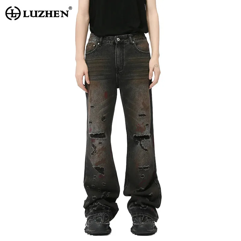 

LUZHEN 2024 Autumn New Original Designer Personalized Scrawl Patched Casual Jeans High Street Stylish Denim Pants Male LZ5293