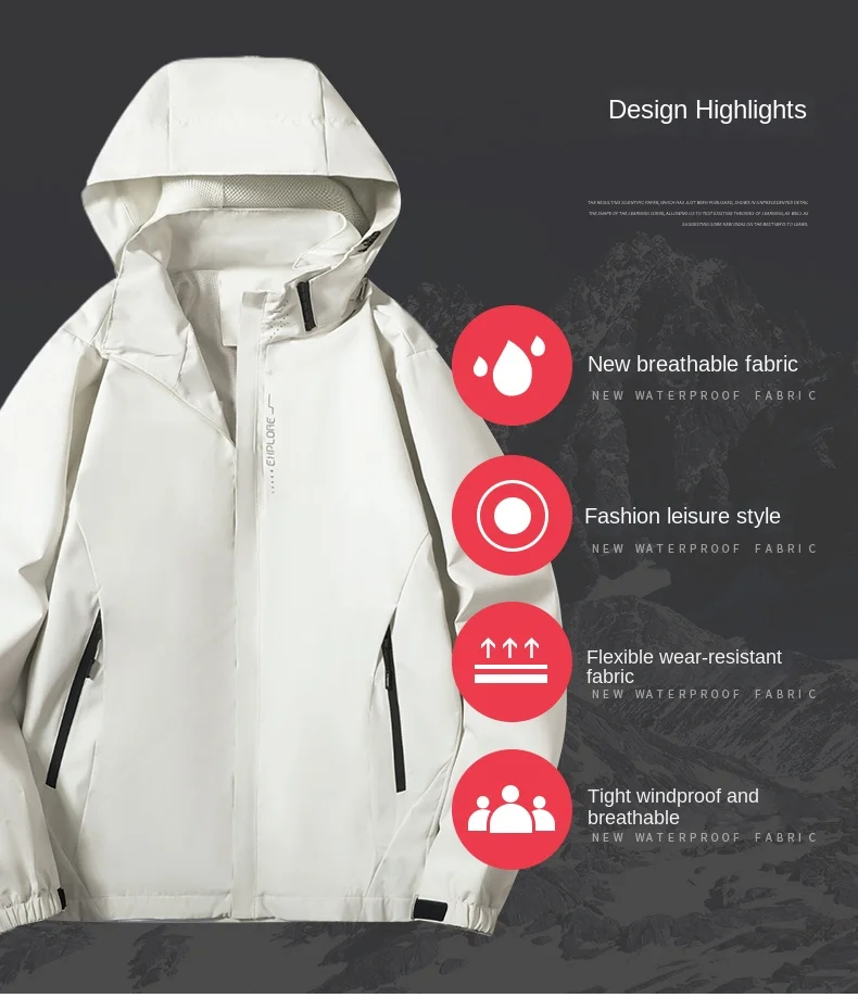 Wasserdichter Outdoor-Regenmantel für Herren, leichte Radfahrjacke mit Kapuze, Streetwear, wasserdichte Jacke – Detail 3