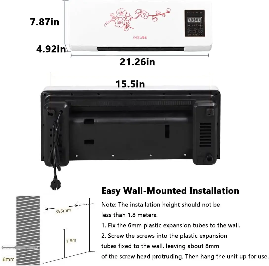 Portable Wall Air Conditioner, Wall Mounted Smart Air Conditioning Fan with Remote & Timer, 2-in-1 Heater and Cooling Fan Combo, Portable Small AC Unit for Bedroom Garage Bathroom(White)