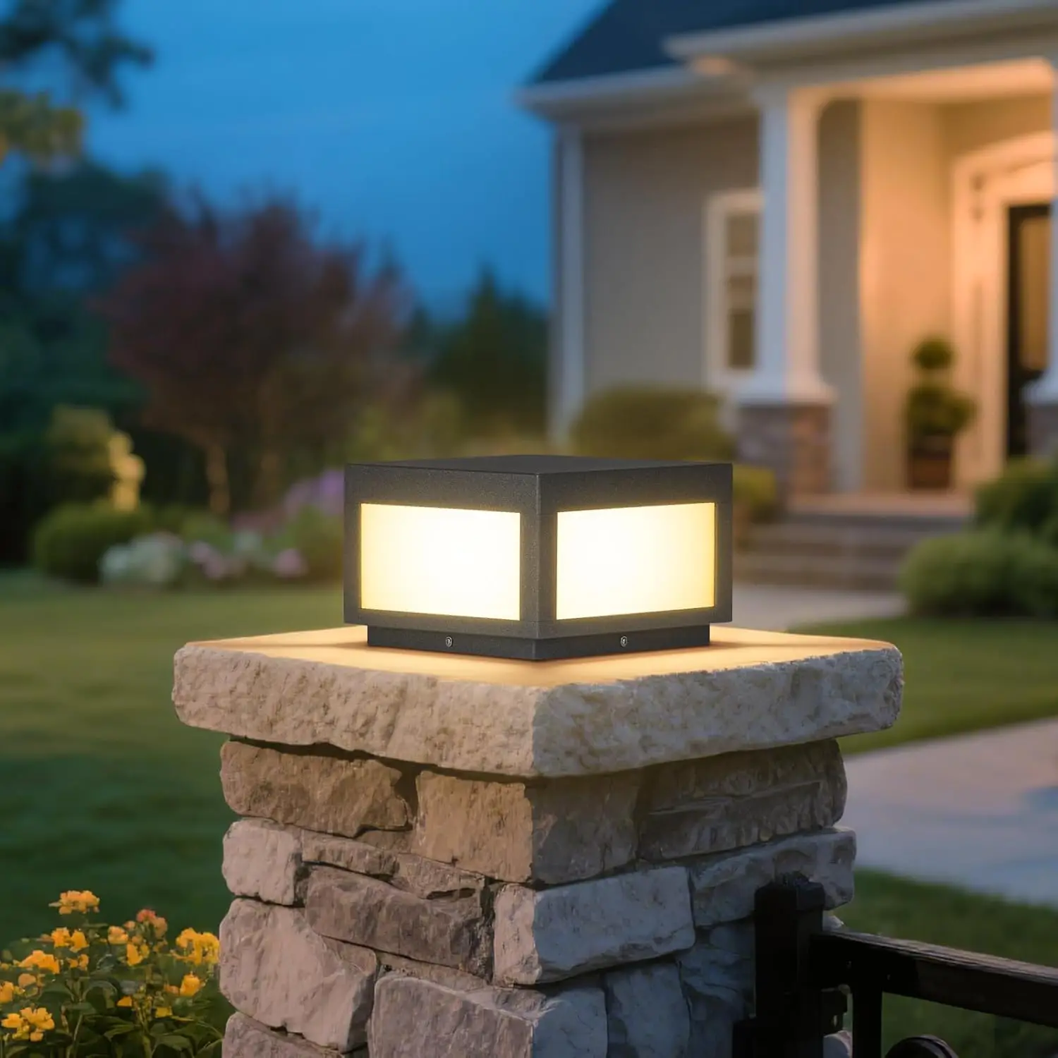 

Outdoor Post Light Hard Wired, 9.8'' AC100-240V Waterproof LED Fence Column Lamp, Dusk to Dawn, 3000K Modern Deck Post Cap Light