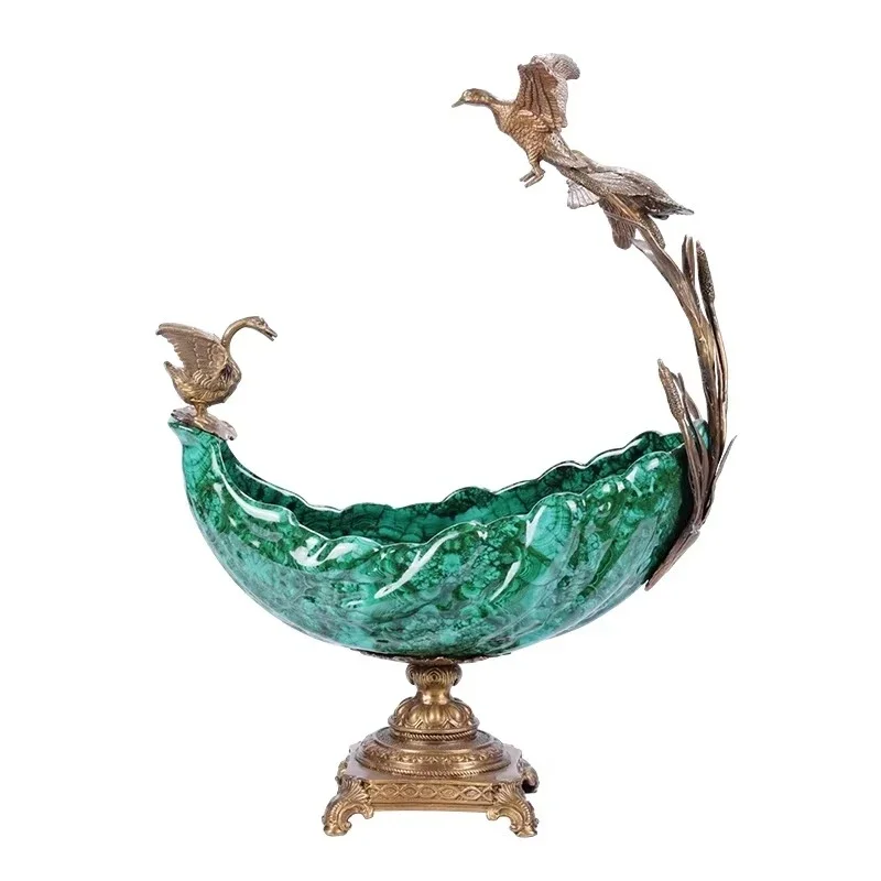 

Home decoration unique design, holding ceramic glaze brass decorative dried fruit tray luxury