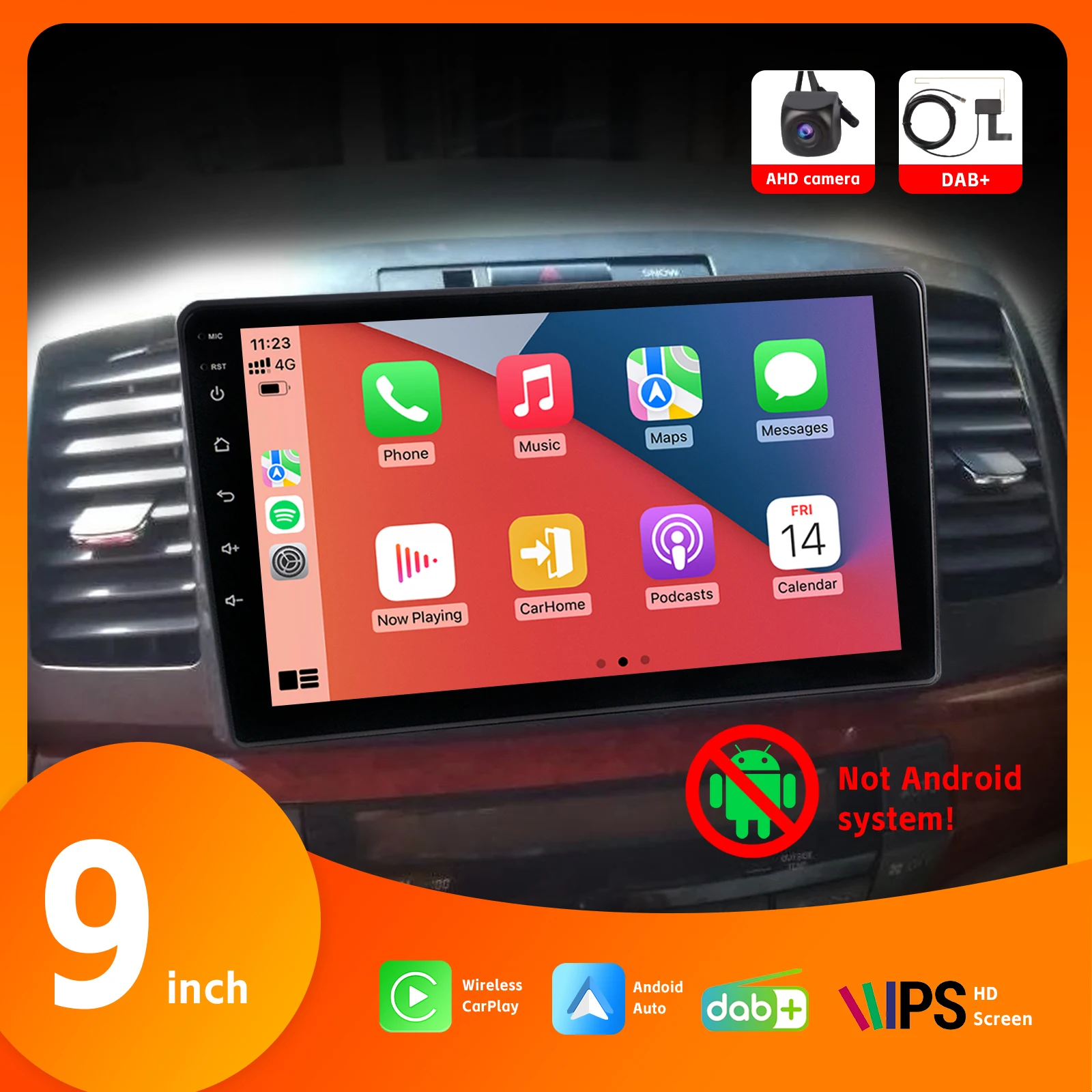 

9" IPS Touch Screen Car Radio with DAB Wireless Carplay Android Auto AHD Rear View Camera SWC DSP BT for Toyota Allion 2001-2007