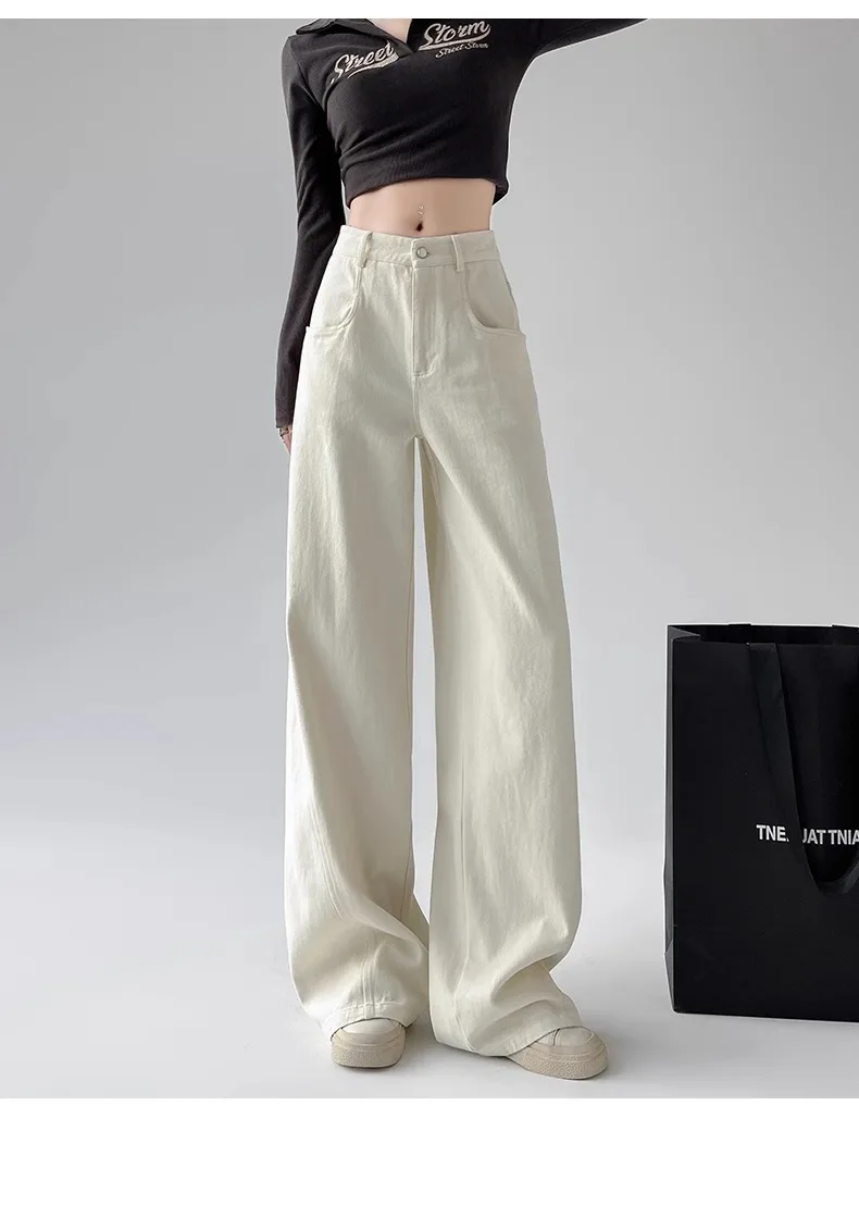 

Женские белые джинсы-бананы на осень-зиму 2025 года, драпированные утягивающие широкие брюки, свободный крой, модные повседневные брюки