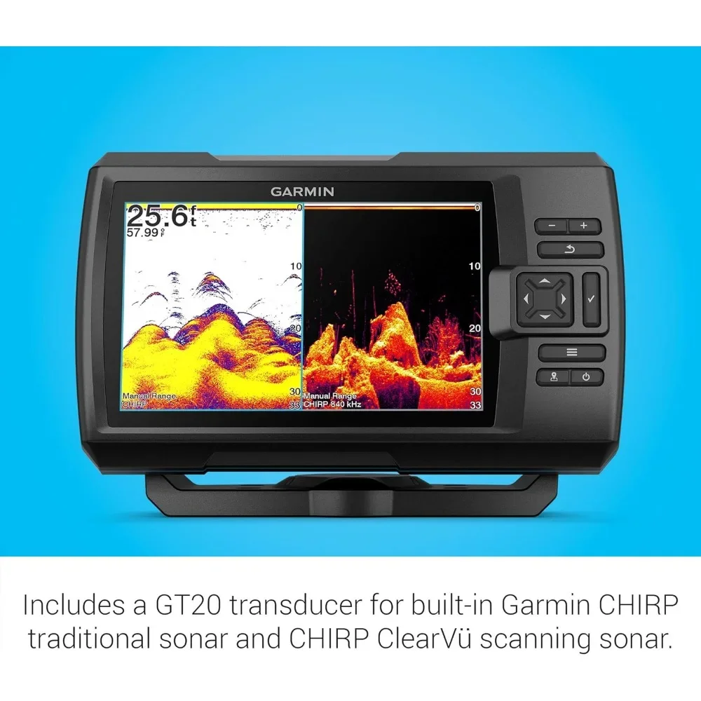 %a لـ Striker Vivid 7cv، محول ألوان Fishfinder ومحول السونار مقاس 7 بوصات سهل الاستخدام، لوحات ألوان السونار ذات المسح الزجاجي