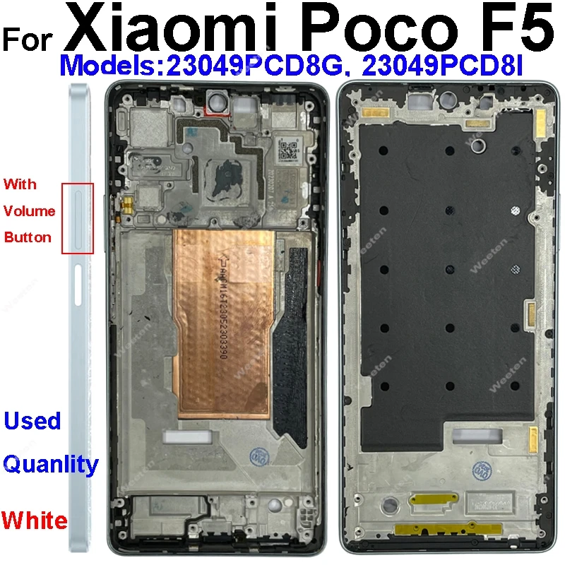 Middle Frame Housing For Xiaomi Poco F5 Poco F5 Middle Frame Holder Cover with Lens Frame Volume Key Replacement Repair Parts