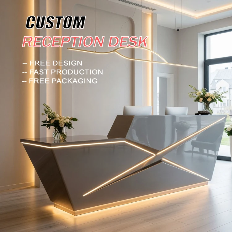 &c Modern Minimalist Lacquered Dental Reception Desk Curved Bar Company Front Desk for Beauty Salon
