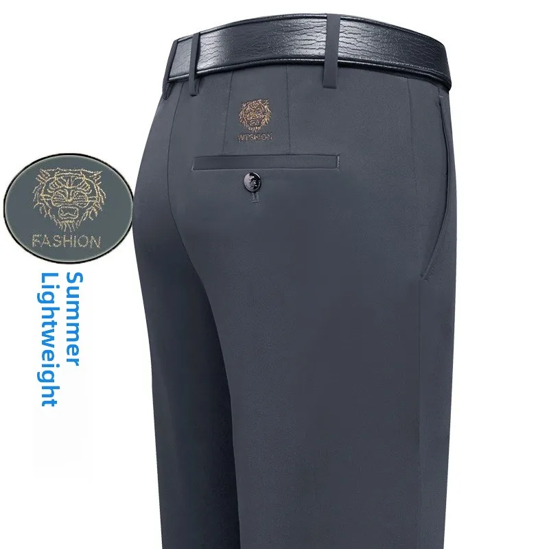 

Деловые повседневные летние тонкие мужские брюки прямого кроя, свободные повседневные брюки, весенне-осенние эластичные длинные брюки