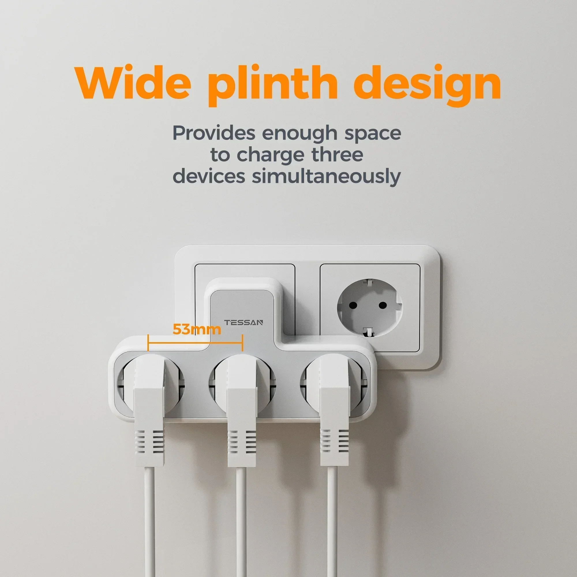 TESSAN enchufe de pared múltiple con 3 salidas de CA puertos de carga enchufe de la UE regleta de alimentación de pared con protección contra sobrecarga 3fach Stecker Eu regletas de enchufes españa alargador de enchufe