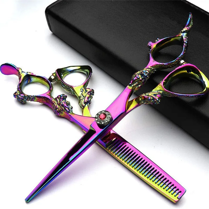 

6.0-Inch Color Barber Shears Special-Shaped Handle Bright Red Gem Men's and Women's Barber Shears Electroplating Color