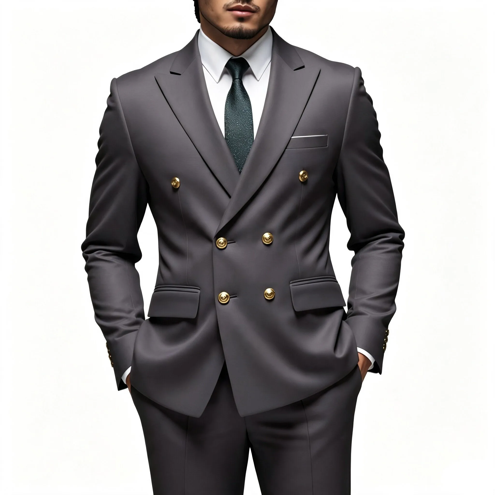 Men 2Piece Slim‑Fit Double‑Breasted Suit Jacket, New Host Emcee Formal Dress, Studio & Performance Tuxedo for Men