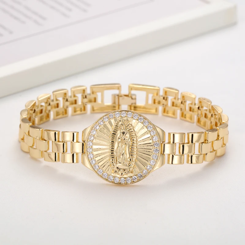 Sally\'s Paradise Fashion Jewelry Religious Virgin Mary Watch Shape Copper Zircon Chain Bracelet L3010