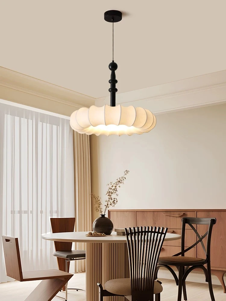French medieval bedroom light luxury high-end study restaurant bar cloth cover lamp solid wood wabi sandy wind lamp