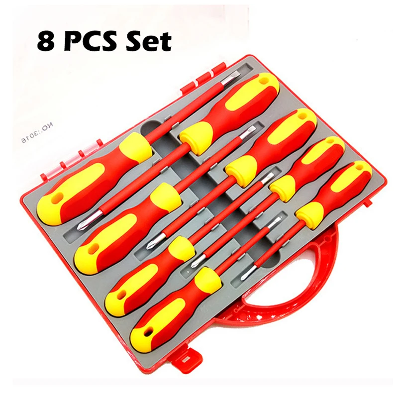 Isolado Screwdriver Grupo Slotted Phillips Chave de Fenda Resistente a Alta Tensão Ferramentas Profissionais do Eletricista Ferramentas Manuais Pcs