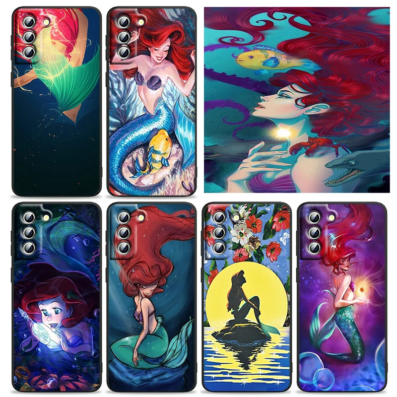 Disney The Little Mermaid For Samsung Galaxy S24 S23 S22 S21 S20 FE S10 S10E Plus Ultra Pro Lite 5G Black TPU Phone Case