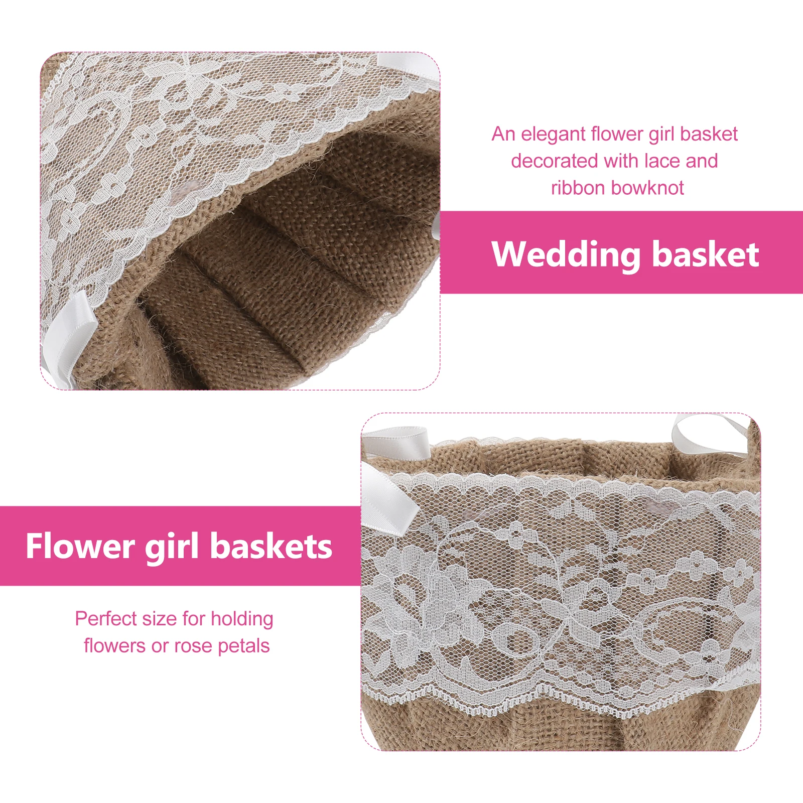 

Wedding Flower Lace Ribbon Bowknot Floral For Wedding Home Use Elegant Flower Girl Rustic Linen Basket For Roses Petals Storage