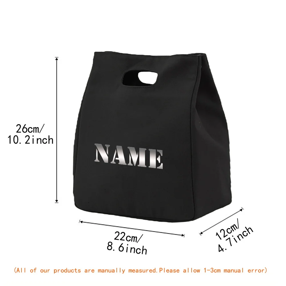 Personalized Customization Name Lunch Box Portable Insulated Black Lunch Bag Insulated Food Picnic Handbag Customized Product