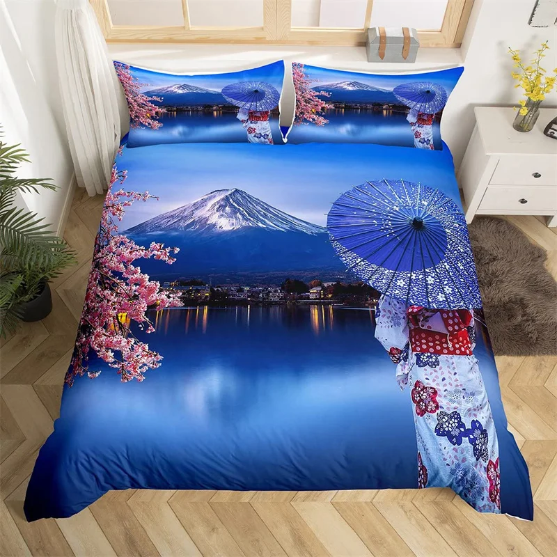 Single-Sided Japanese Crane Duvet Cover Set, Printed Comforter Beddings, Comfortable Bedspreads, Bedding Set, 3Pcs